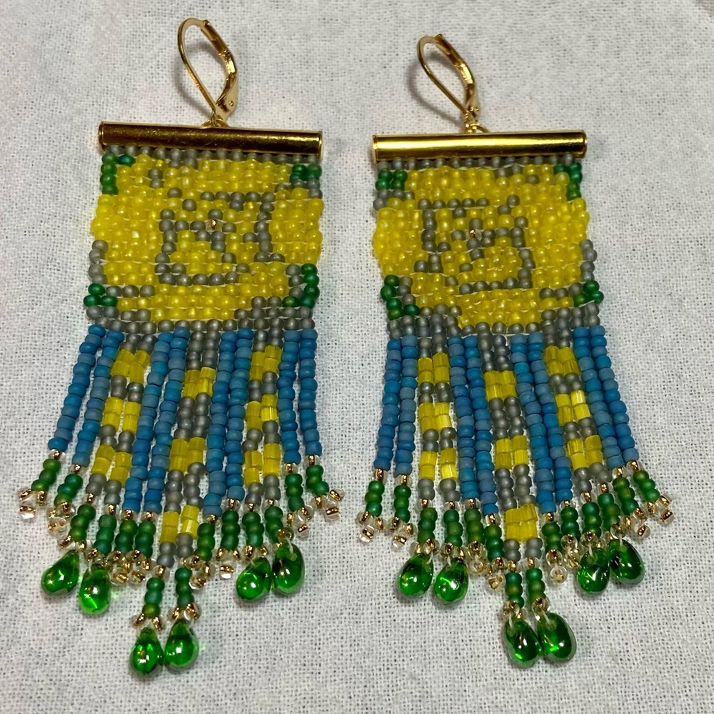 Yellow Peony Beaded Earrings